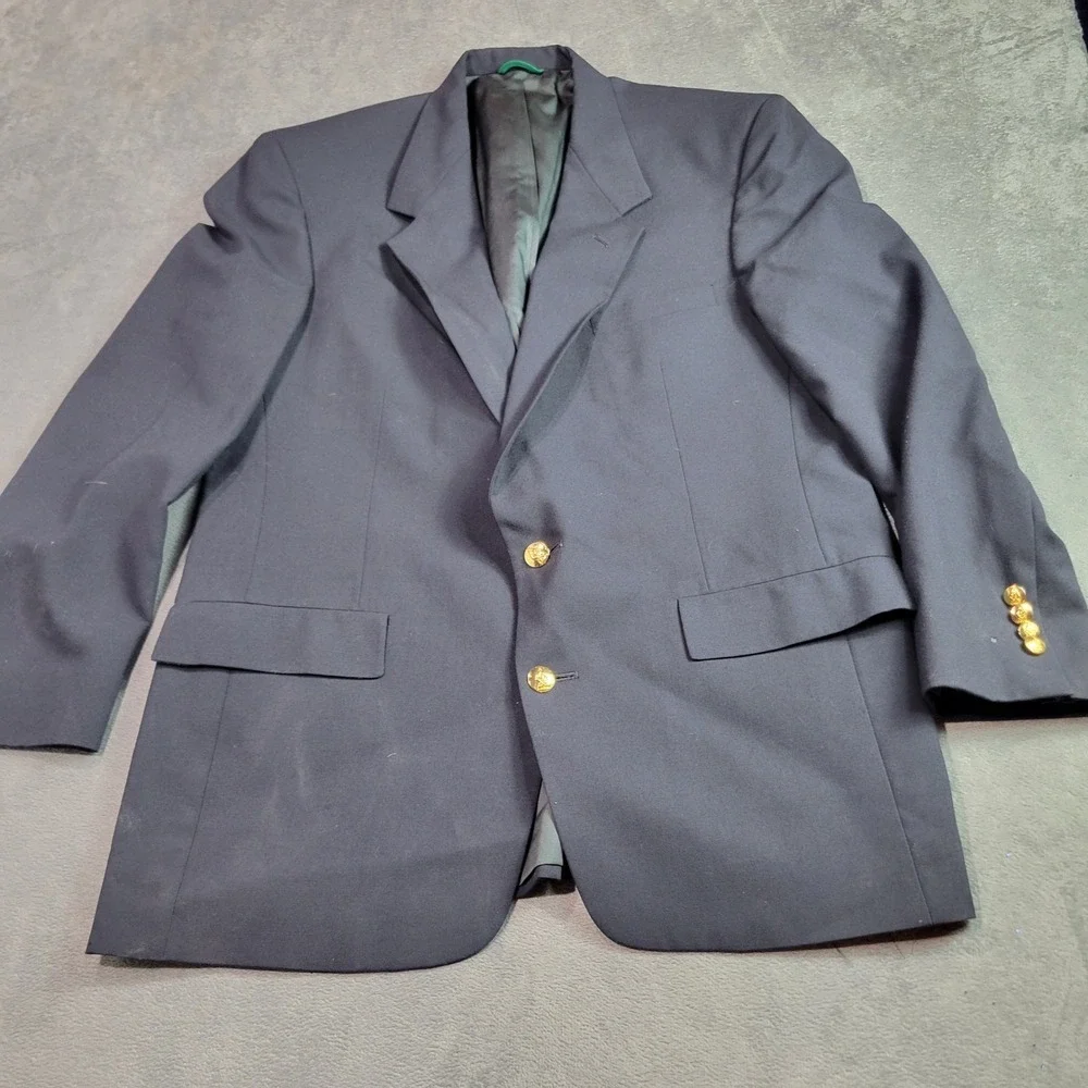 Austin‎ Reed Mens Navy Blue Pure Virgin Wool Blazer Gold Crest Buttons Dillard's